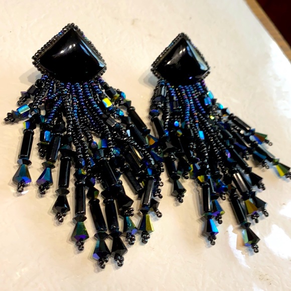 VINTAGE DESIGNER CHIPITA LOADED ONYX W BLACK AB CRYSTAL/GLASS BEADS - Picture 2 of 13